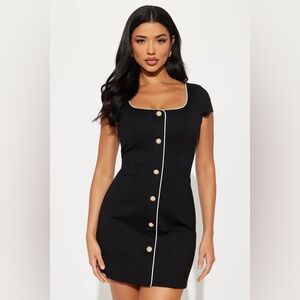 NWT Fashion Nova Mia Cap Sleeve Double Lined Ponte Mini Dress - Black/White